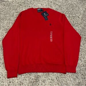 NWT Polo Ralph Lauren Men’s Red 100% Pima Cotton VNeck Sweater